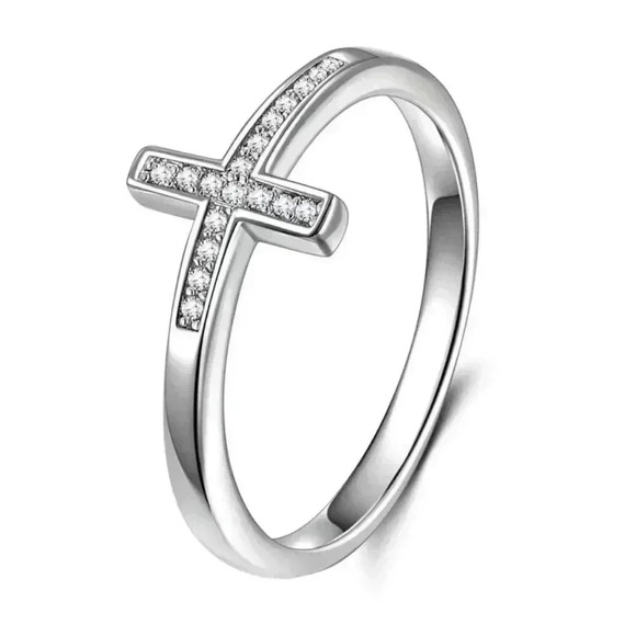 🎁 925 Silver Plated Dainty Cross Shaped Classy Ring, GPMB1515 - Picture 4 of 4